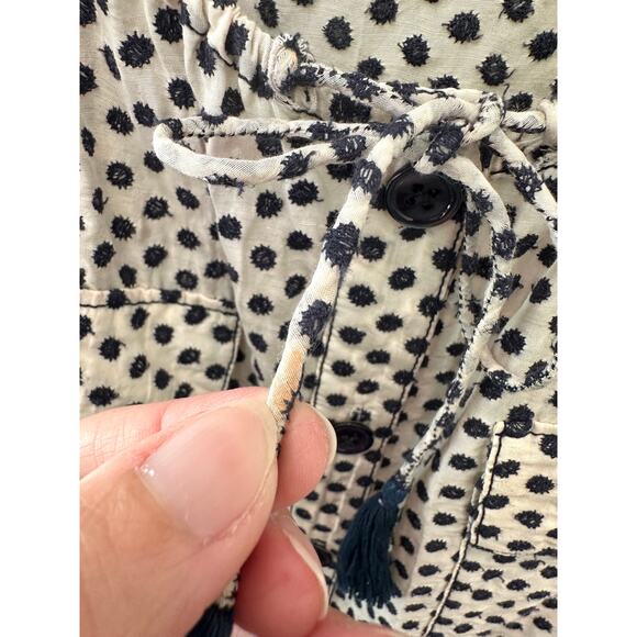 TORY BURCH | Ivory Navy Dot Blouse Tassel Tie Top | Size 6 - Picture 6 of 8